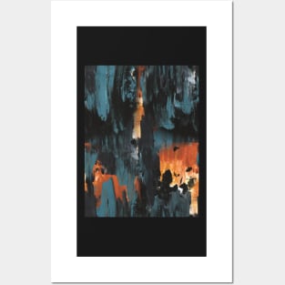 New dawn rusty orange - fluid painting pouring image in teal, black and orange Posters and Art